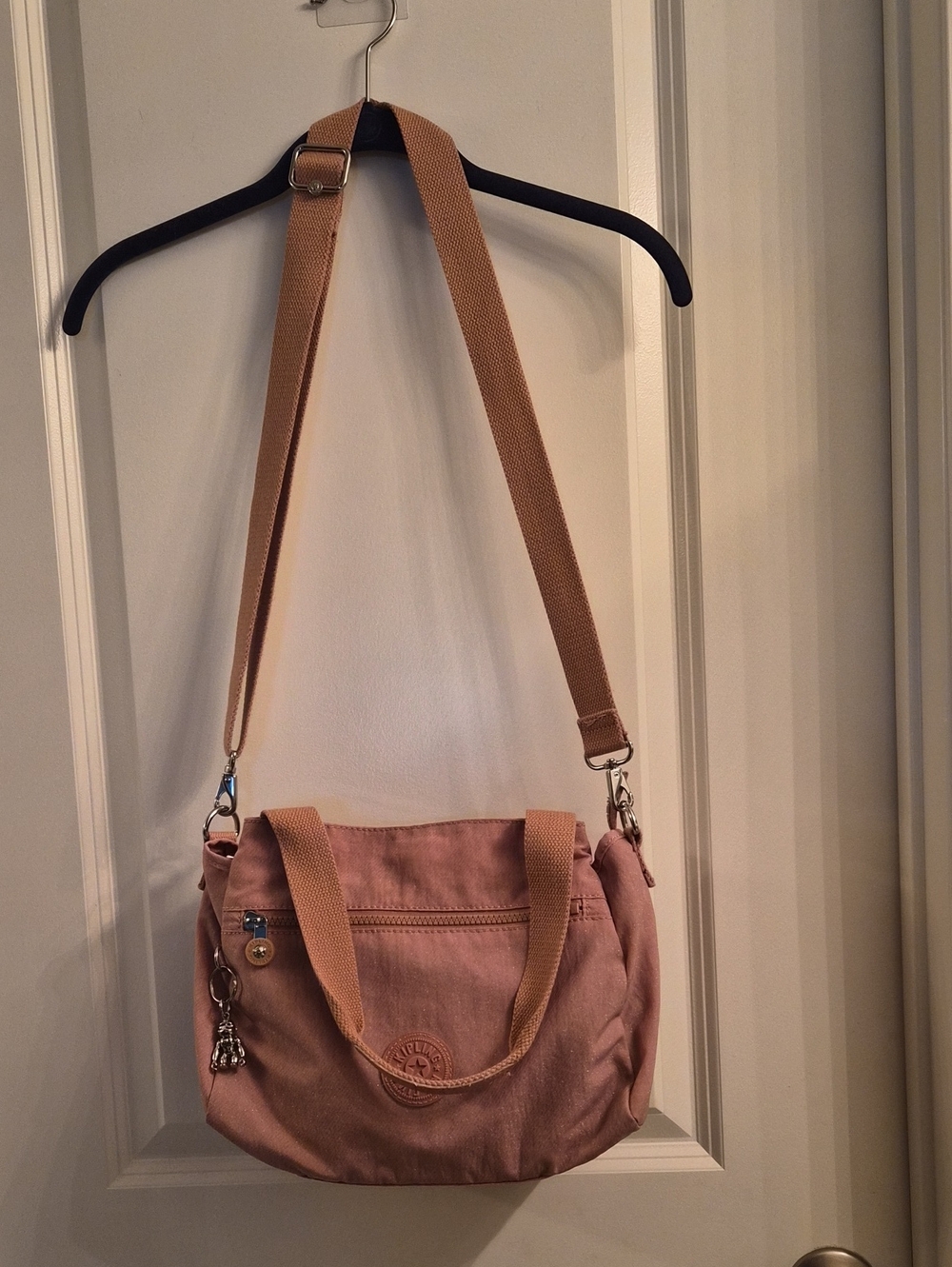 Kipling Blush Pink Crossbody Bag with Tan Strap